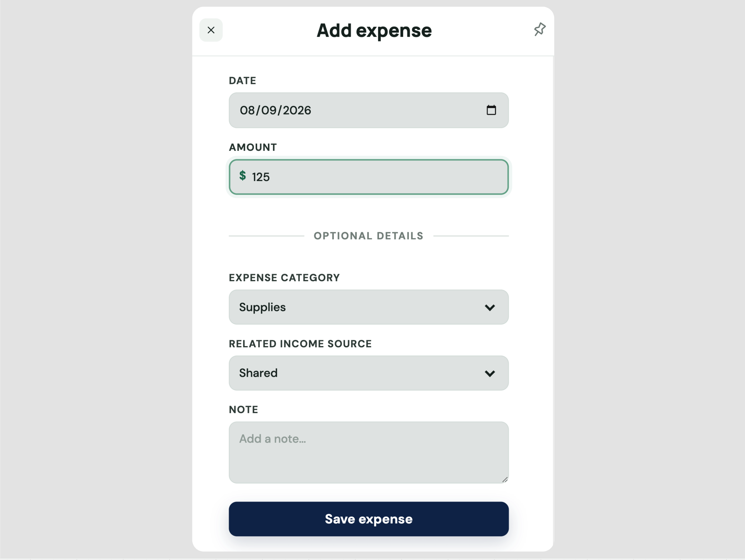 FeedFunds Add Expense screen