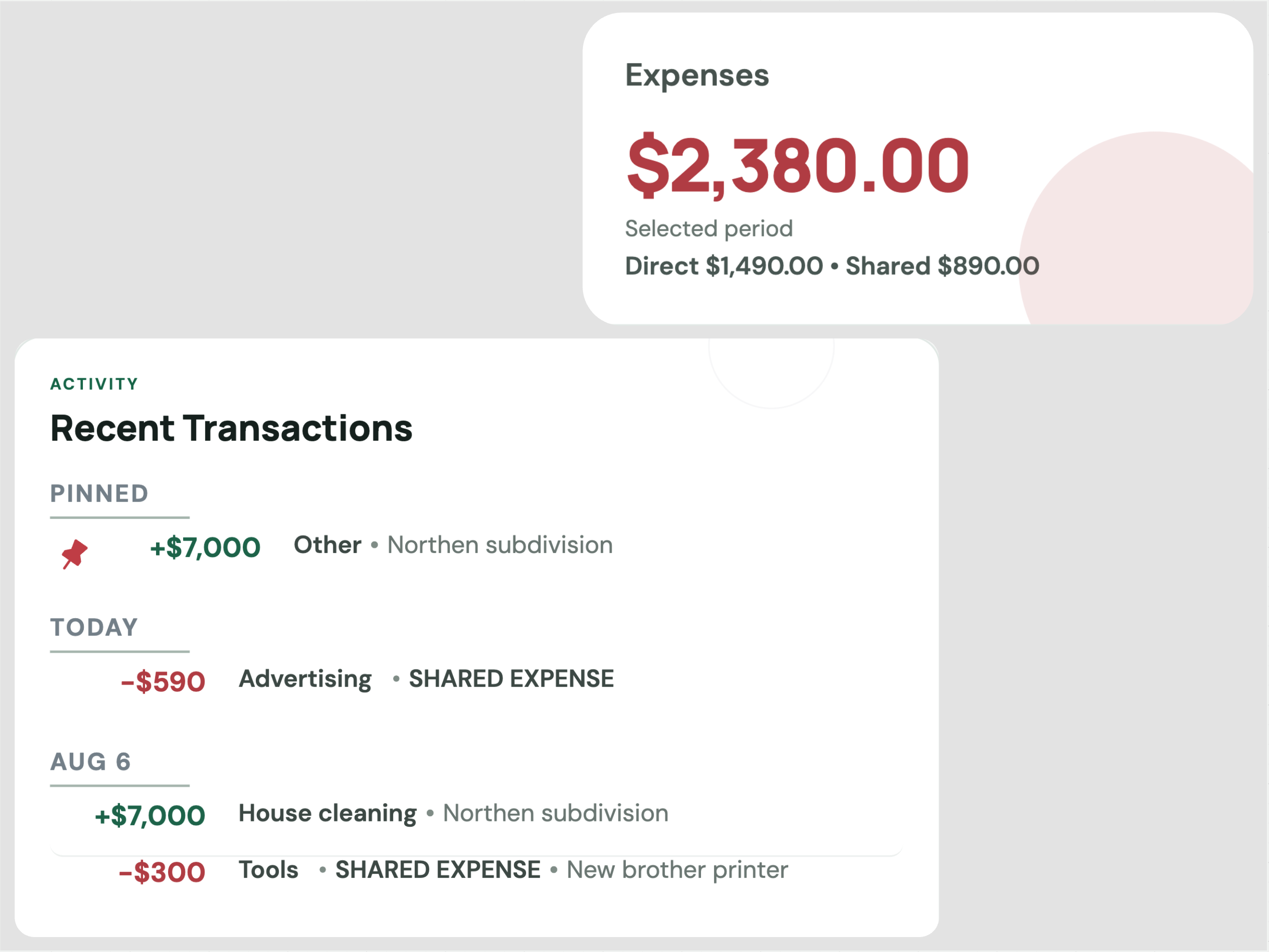 FeedFunds shared expense allocation screen