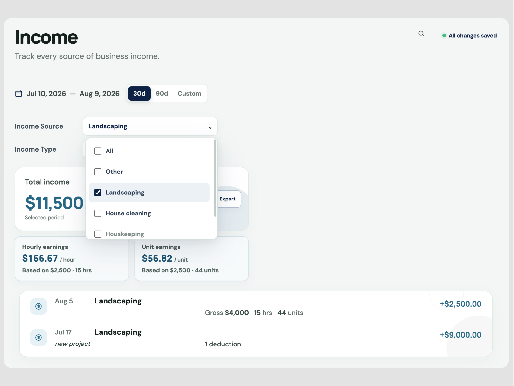 FeedFunds income tracking screen